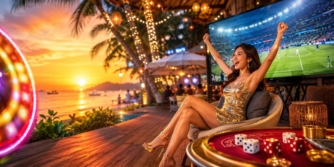 Khung cảnh biển Phú Quốc với trò chơi xúc xắc tài xỉu trực tuyến trên cát trắng